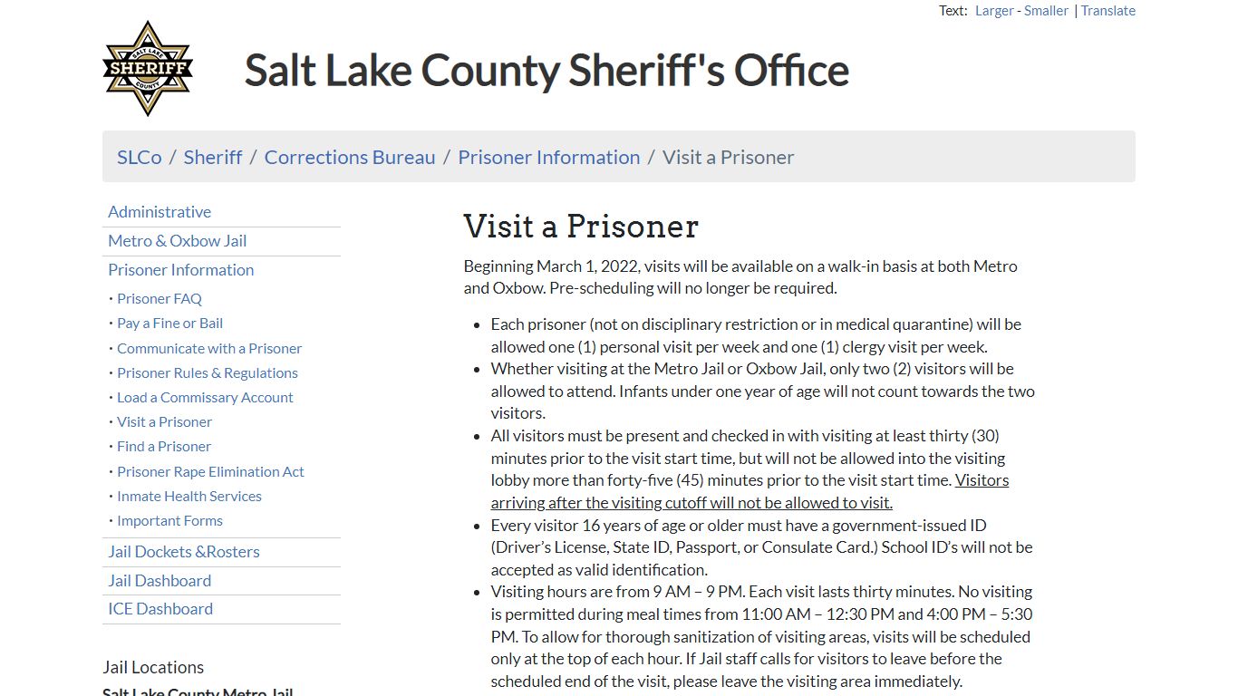 Visit a Prisoner - Sheriff | SLCo - Salt Lake County, Utah